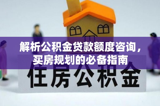 大冶解析公积金贷款额度咨询，买房规划的必备指南